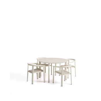 Erice sæt bestående af 4 stabelbare stole i aluminium og reb og et bord i aluminium og hærdet glas