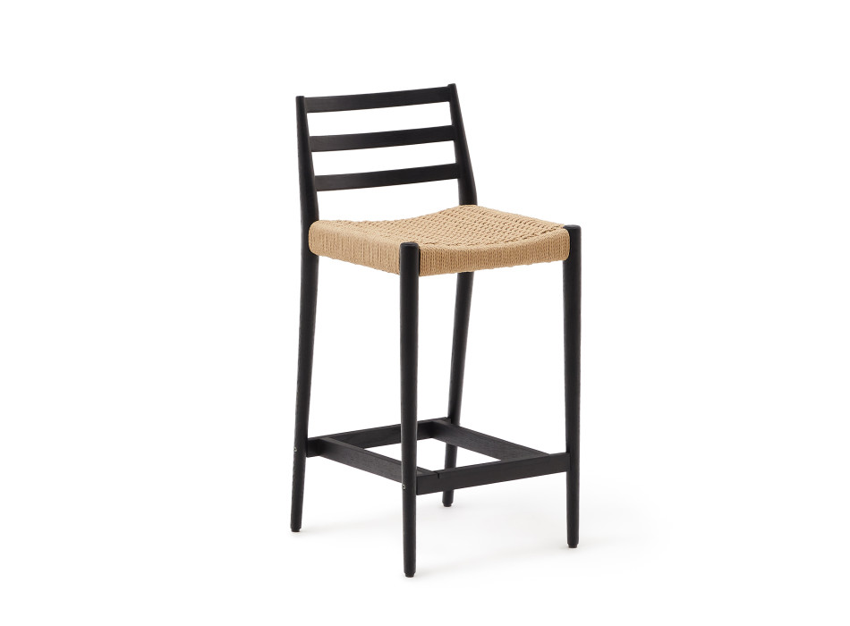 Analy skammel med ryglæn i massivt egetræ med sort finish og 70 cm FSC 100% rebsæde