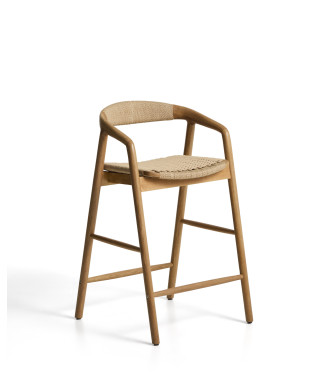 Derile skammel i massivt egetræ med naturlig finish og beige papirgarn FSC Mix Credit 65 cm