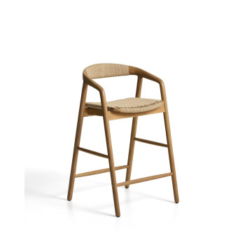 Derile skammel i massivt egetræ med naturlig finish og beige papirgarn FSC Mix Credit 65 cm