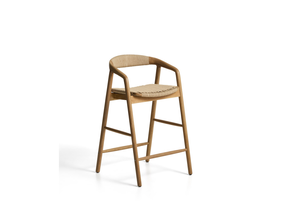 Derile skammel i massivt egetræ med naturlig finish og beige papirgarn FSC Mix Credit 65 cm