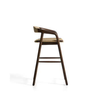 Derile skammel i massiv eg med valnøddefinish og beige papirgarn FSC Mix Credit 65 cm