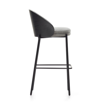 Eamy skammel i lysegrå chenille, askefiner, sort finish, sort metal, 75 cm