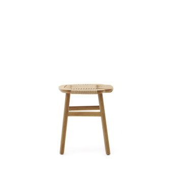 Enit skammel i beige papirsnor og massivt egetræ med naturlig finish, 43 cm, FSC Mix Credit
