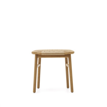 Enit skammel i beige papirsnor og massivt egetræ med naturlig finish, 43 cm, FSC Mix Credit