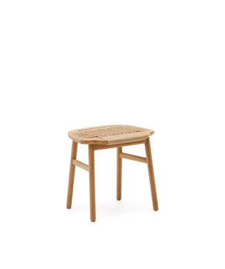 Enit skammel i beige papirsnor og massivt egetræ med naturlig finish, 43 cm, FSC Mix Credit