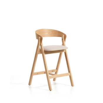 Godia skammel i beige chenille og egetræsfiner med finish