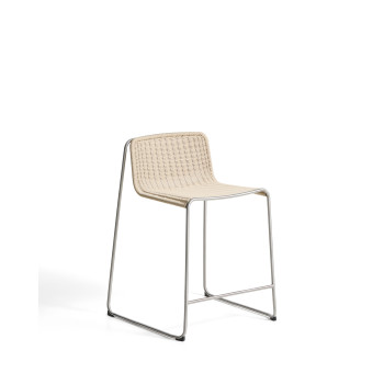 Tavari stabelbar skammel i beige syntetisk reb og børstet look AISI 304 rustfrit stål, 65 cm