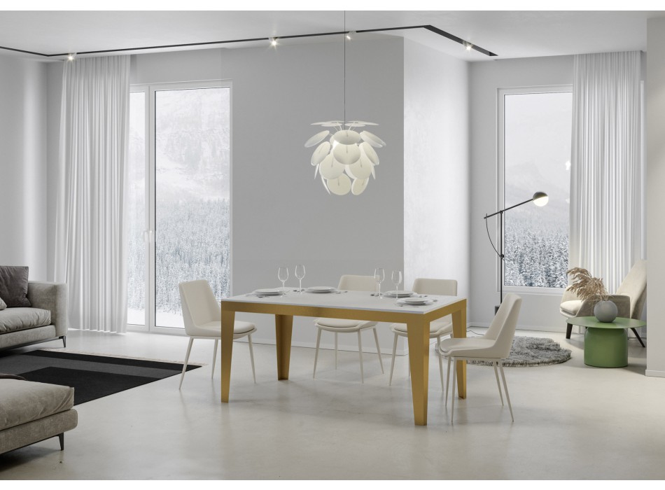 Flame Evolution Guldbord - Udtræksbord 90x120/380 cm Flame Evolution Hvid Ask Guld Stel