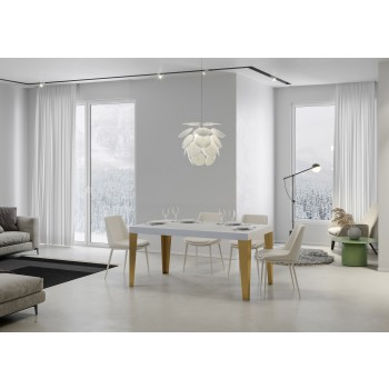 Flame Gold Bord - Udtræksbord 90x130/390 cm Flame Hvid Ask Guld Stel