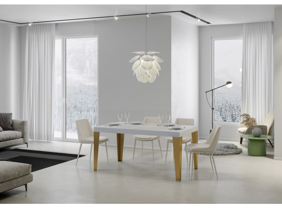 Flame Gold Bord - Udtræksbord 90x130/390 cm Flame Hvid Ask Guld Stel