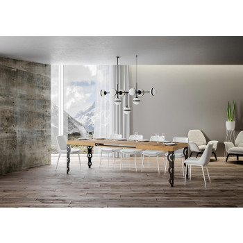 Karamay bord med antracitben D.90 - Udtræksbord 200/460x90 cm Karamay hvid ask med antracitben