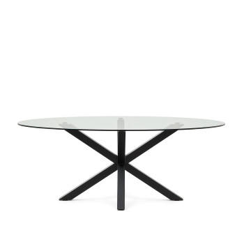 Argo ovalt glasbord med stålben og sort finish, Ø 200 x 100 cm