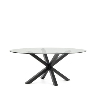 Argo ovalt glasbord med stålben og sort finish, Ø 200 x 100 cm