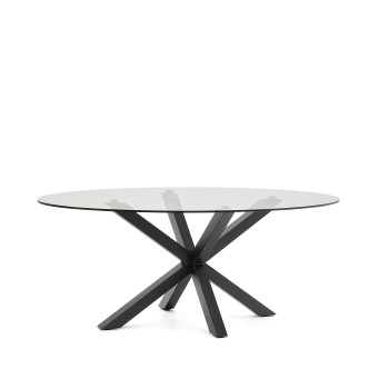 Argo ovalt glasbord med stålben og sort finish, Ø 200 x 100 cm