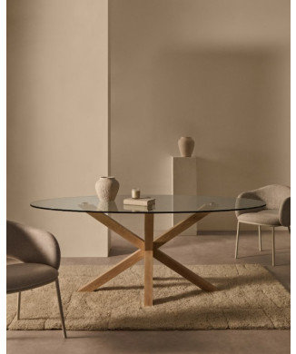 Argo ovalt glasbord med stålben i trælook