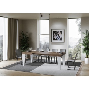 Spimbo Mix Bord - Udtræksbord 90x130/390 cm Spimbo Mix med hvid asketræsplade og ben i valnød