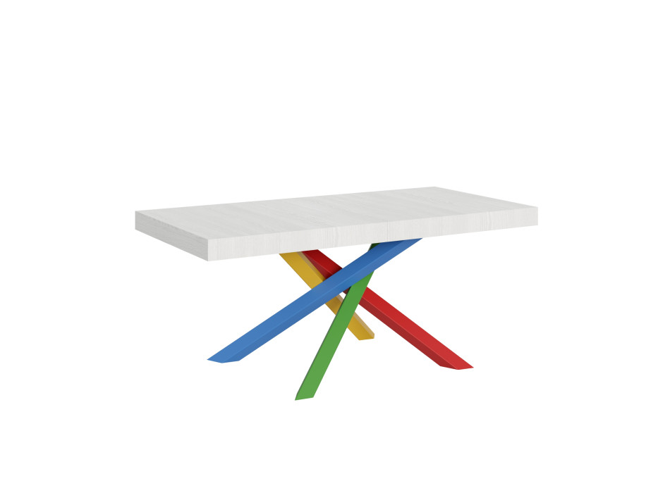 Volantis Color 4/B Bord P.90 - Udtræksbord 180/284x90 cm Volantis hvid ask flerfarvede ben 4/B