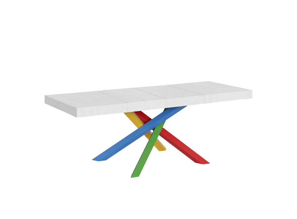 Volantis Premium Color 4/B bord P.90 - Udtræksbord 160/420x90 cm Volantis Premium hvid ask flerfarvede ben 4/B