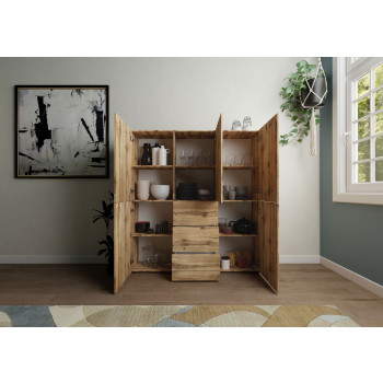  - Ψηλός μπουφές 5 πορτών/3 συρταριών 150x35x165 cm Elios γυαλιστερό λευκό
