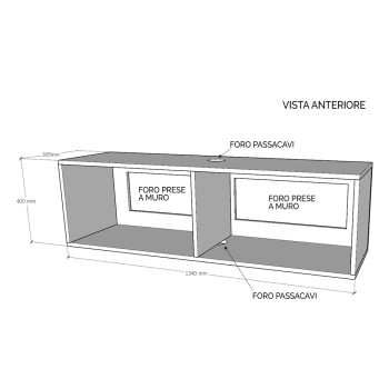 Isoka Elements - Επίτοιχη Έπιπλο Τηλεόρασης Isoka με Καλωδίωση Πλ.133.6 Υ.40 Β.39.2 Φυσική Δρυς