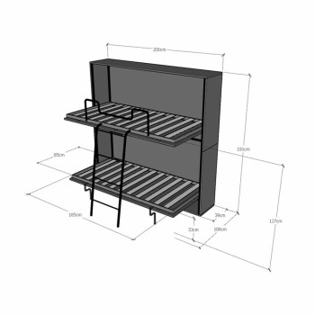 Mod.Kando Διπλό κρεβάτι με καναπέ - Πτυσσόμενο διπλό κρεβάτι Kando με καναπέ σε λευκό μελιά, ανοιχτό μπλε