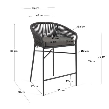 Σκαμπό Yanet σε μαύρο σχοινί, ύψος 65 cm, μαύρο, ύψος 65 cm