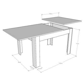 Τραπέζι Bibi - Επεκτεινόμενο τραπέζι 90x120/180 cm Bibi Mix με λευκή επιφάνεια σπάτουλας και ανθρακί βάση σπάτουλας