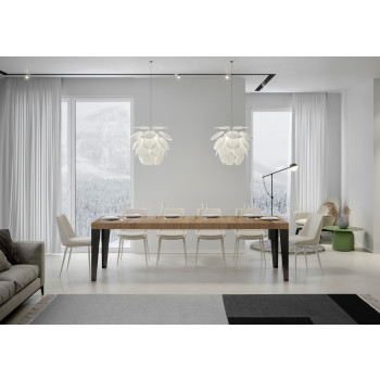 Τραπέζι Flame Premium με ανθρακί πόδια D.90 - Επεκτεινόμενο τραπέζι 160/264x90 εκ. Flame Premium λευκό μελιάς με ανθρακί πόδια