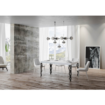 Τραπέζι Karamay Premium με ανθρακί πόδια D.90 - Επεκτεινόμενο τραπέζι 200/460x90 cm Karamay Premium λευκό μελιάς με ανθρακί πόδια