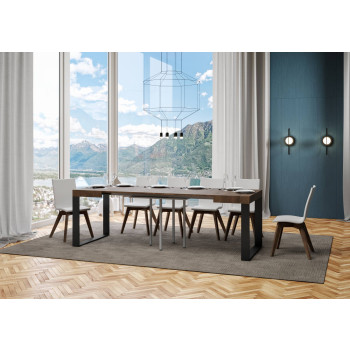 Τραπέζι Tecno P.90 - Επεκτεινόμενο τραπέζι 90/246x90 εκ. Tecno λευκό μελιάς με ανθρακί πόδια