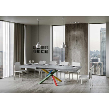 Τραπέζι Volantis Color 4/B P.90 - Επεκτεινόμενο τραπέζι 140/400x90 cm Volantis λευκό μελιά πολύχρωμα πόδια 4/B