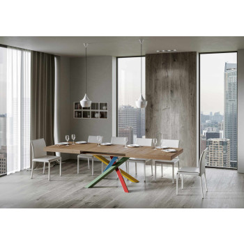 Τραπέζι Volantis Color 4/B P.90 - Επεκτεινόμενο τραπέζι 140/400x90 cm Volantis λευκό μελιά πολύχρωμα πόδια 4/B