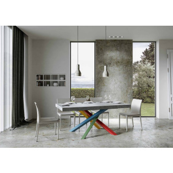 Τραπέζι Volantis Color 4/B P.90 - Επεκτεινόμενο τραπέζι 180/440x90 cm Volantis λευκό μελιά πολύχρωμα πόδια 4/B