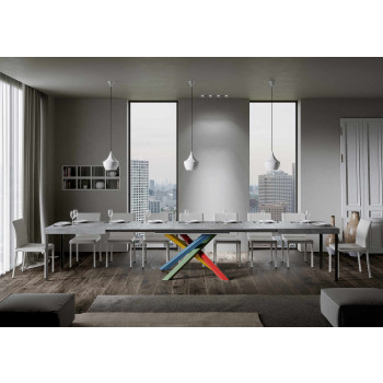 Τραπέζι Volantis Color 4/B P.90 - Επεκτεινόμενο τραπέζι 180/440x90 cm Volantis λευκό μελιά πολύχρωμα πόδια 4/B