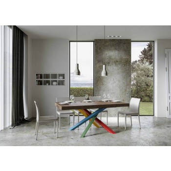 Τραπέζι Volantis Color 4/B P.90 - Επεκτεινόμενο τραπέζι 180/440x90 cm Volantis λευκό μελιά πολύχρωμα πόδια 4/B