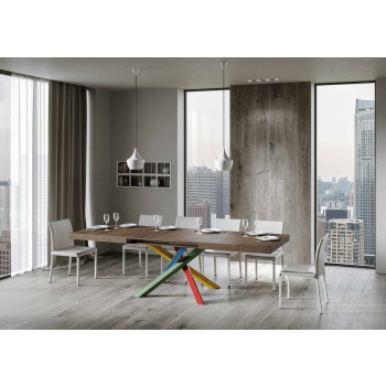 Τραπέζι Volantis Color 4/B P.90 - Επεκτεινόμενο τραπέζι 180/440x90 cm Volantis λευκό μελιά πολύχρωμα πόδια 4/B