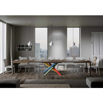 Τραπέζι Volantis Color 4/B P.90 - Επεκτεινόμενο τραπέζι 180/440x90 cm Volantis λευκό μελιά πολύχρωμα πόδια 4/B