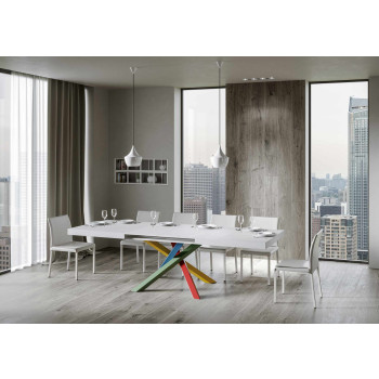 Τραπέζι Volantis Color 4/B P.90 - Επεκτεινόμενο τραπέζι 180/440x90 cm Volantis λευκό μελιά πολύχρωμα πόδια 4/B