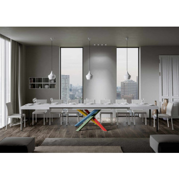 Τραπέζι Volantis Color 4/B P.90 - Επεκτεινόμενο τραπέζι 180/440x90 cm Volantis λευκό μελιά πολύχρωμα πόδια 4/B