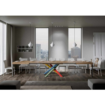 Τραπέζι Volantis Color 4/B P.90 - Επεκτεινόμενο τραπέζι 180/440x90 cm Volantis λευκό μελιά πολύχρωμα πόδια 4/B