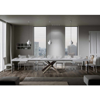 Τραπέζι Volantis Color 4/C P.90 - Επεκτεινόμενο τραπέζι 200/460x90 cm Volantis λευκό μελιά πολύχρωμα πόδια 4/C