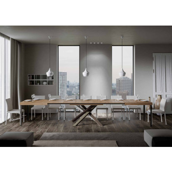 Τραπέζι Volantis Color 4/C P.90 - Επεκτεινόμενο τραπέζι 200/460x90 cm Volantis λευκό μελιά πολύχρωμα πόδια 4/C