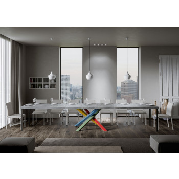Τραπέζι Volantis Premium Color 4/B P.90 - Επεκτεινόμενο τραπέζι 200/460x90 cm Volantis Premium λευκό μελιά πολύχρωμα πόδια 4/B