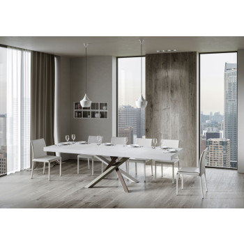 Τραπέζι Volantis Premium Color 4/C P.90 - Επεκτεινόμενο τραπέζι 130/390x90 cm Volantis Premium λευκό μελιά πολύχρωμα πόδια 4/C