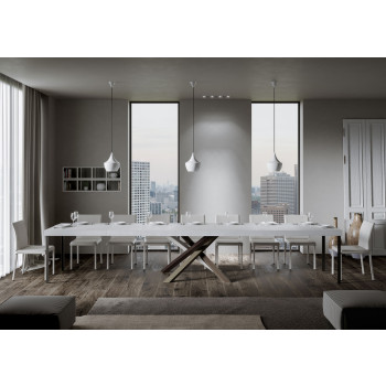 Τραπέζι Volantis Premium Color 4/C P.90 - Επεκτεινόμενο τραπέζι 130/390x90 cm Volantis Premium λευκό μελιά πολύχρωμα πόδια 4/C