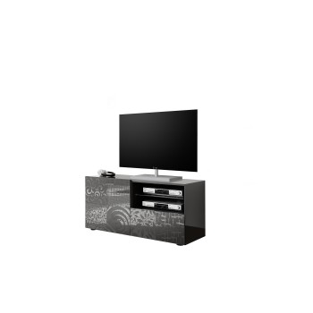 MIRO Kleine tv-standaard met 1 deur en 1 lade, 121x42x57 cm, zwart.