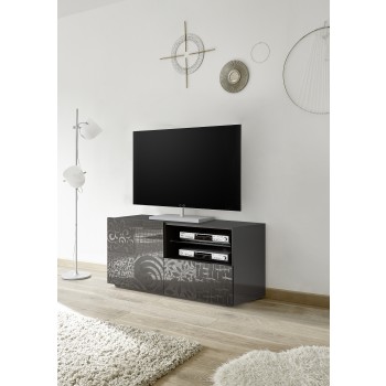 MIRO Kleine tv-standaard met 1 deur en 1 lade, 121x42x57 cm, zwart.
