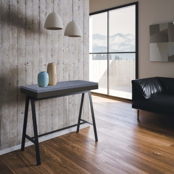 Banco Evolution console met antraciet frame - Uitschuifbare console 90x40/300 cm Banco Evolution in naturel eikenhout met antraciet frame