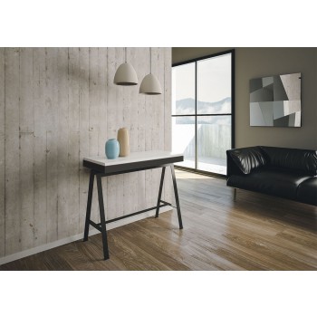Banco Evolution console met antraciet frame - Uitschuifbare console 90x40/300 cm Banco Evolution in naturel eikenhout met antraciet frame